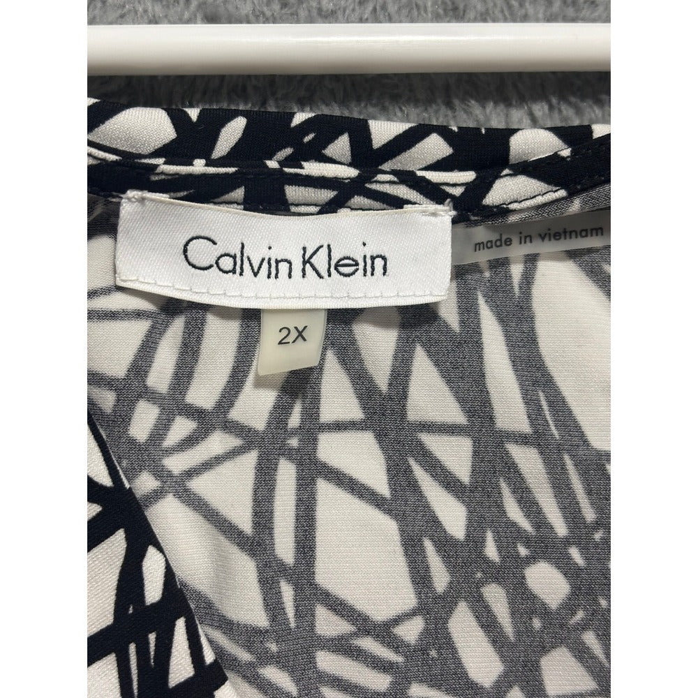 Calvin Klein 2X White Black Abstract Sleeveless Cowl Neck Womens Tank Top Casual