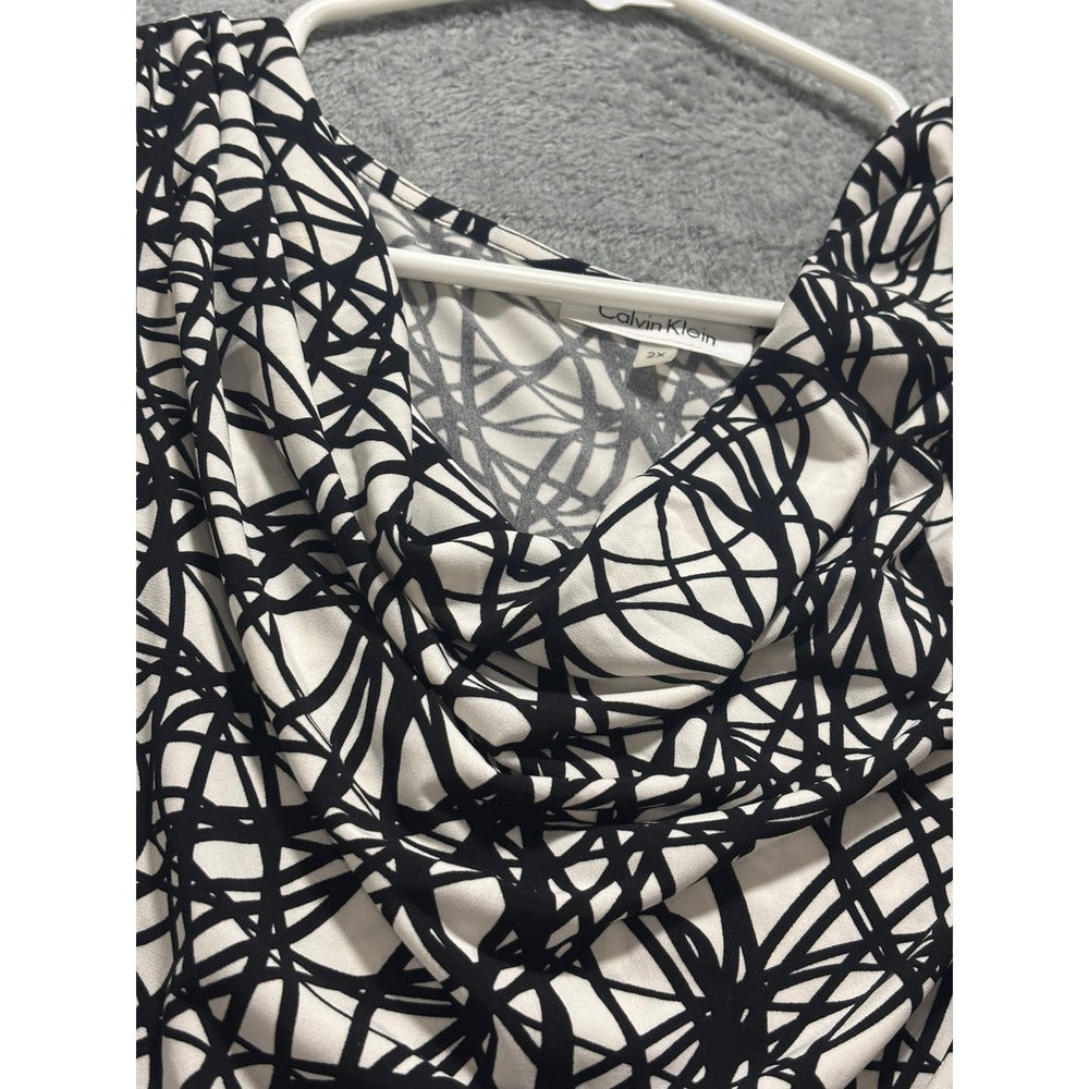 Calvin Klein 2X White Black Abstract Sleeveless Cowl Neck Womens Tank Top Casual