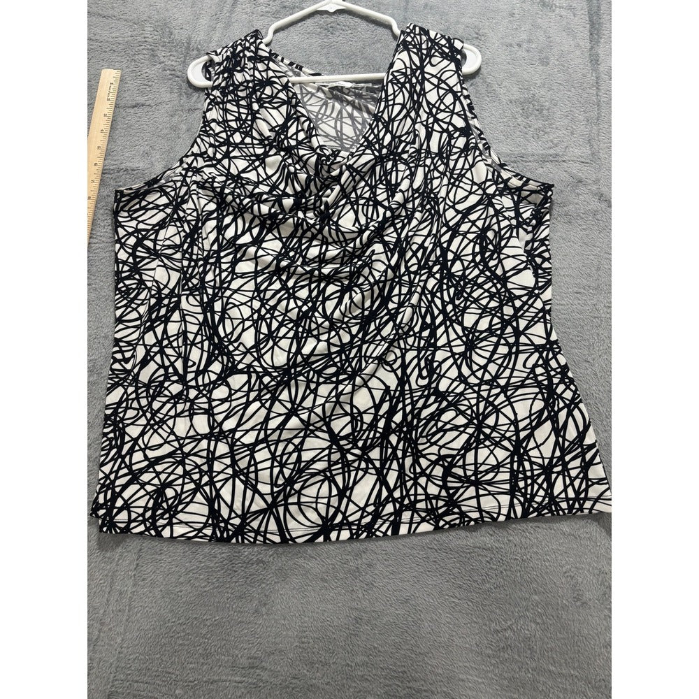 Calvin Klein 2X White Black Abstract Sleeveless Cowl Neck Womens Tank Top Casual