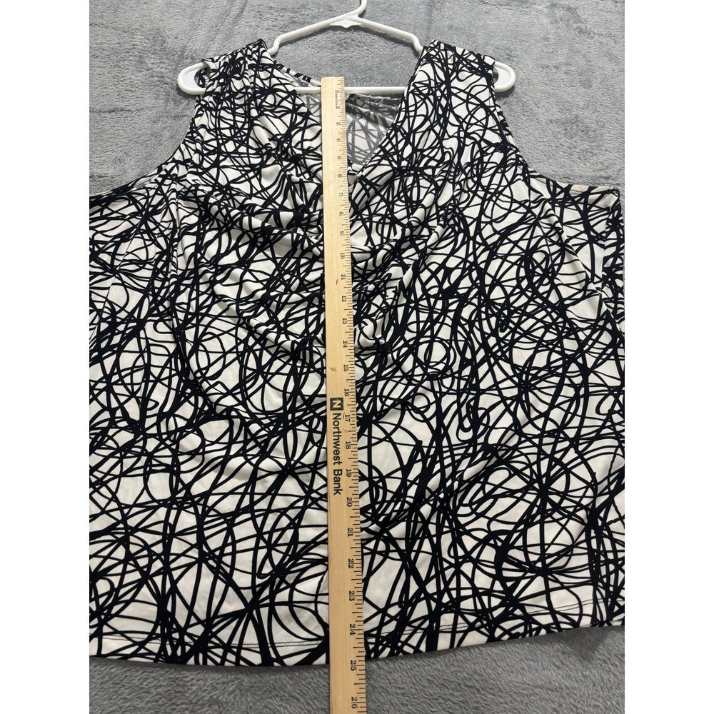 Calvin Klein 2X White Black Abstract Sleeveless Cowl Neck Womens Tank Top Casual