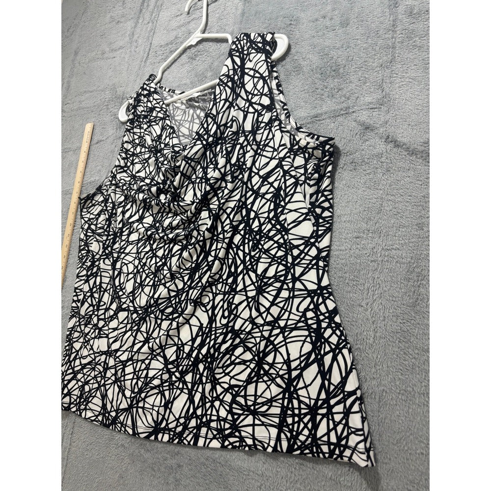 Calvin Klein 2X White Black Abstract Sleeveless Cowl Neck Womens Tank Top Casual