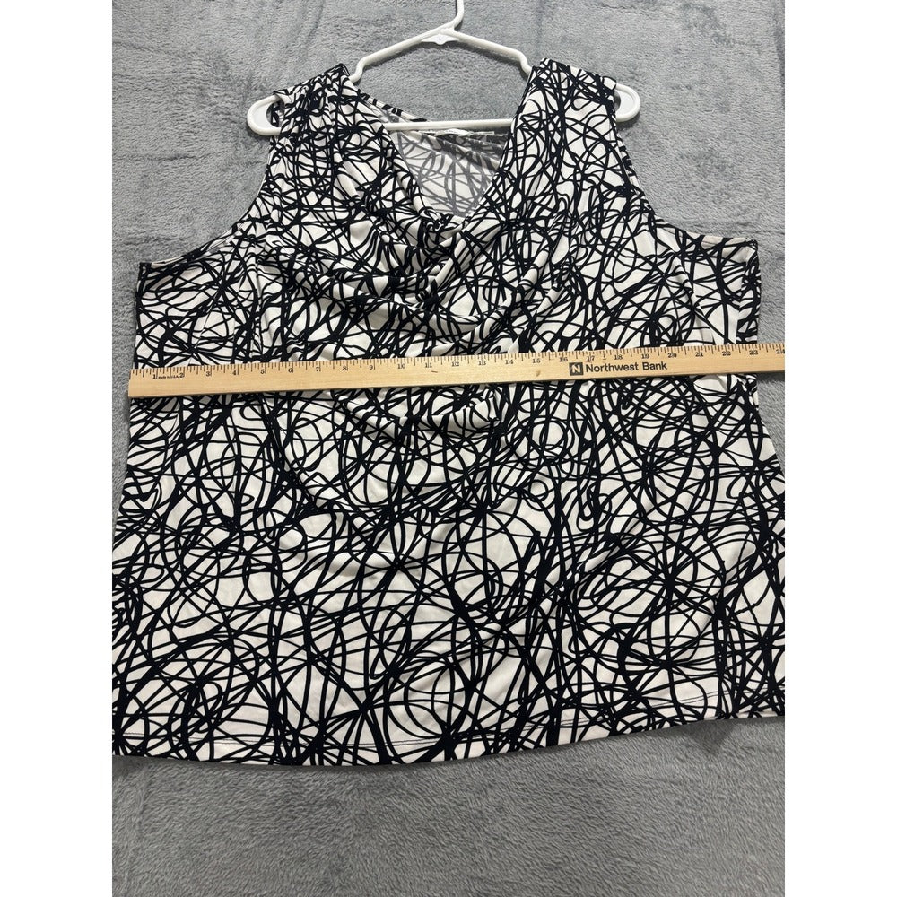 Calvin Klein 2X White Black Abstract Sleeveless Cowl Neck Womens Tank Top Casual