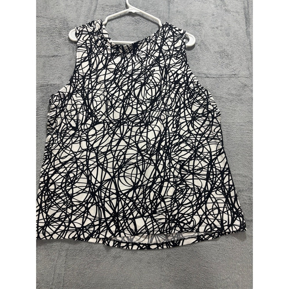 Calvin Klein 2X White Black Abstract Sleeveless Cowl Neck Womens Tank Top Casual