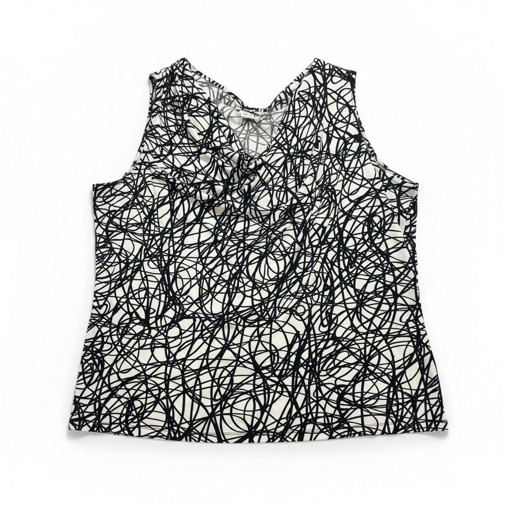 Calvin Klein 2X White Black Abstract Sleeveless Cowl Neck Womens Tank Top Casual
