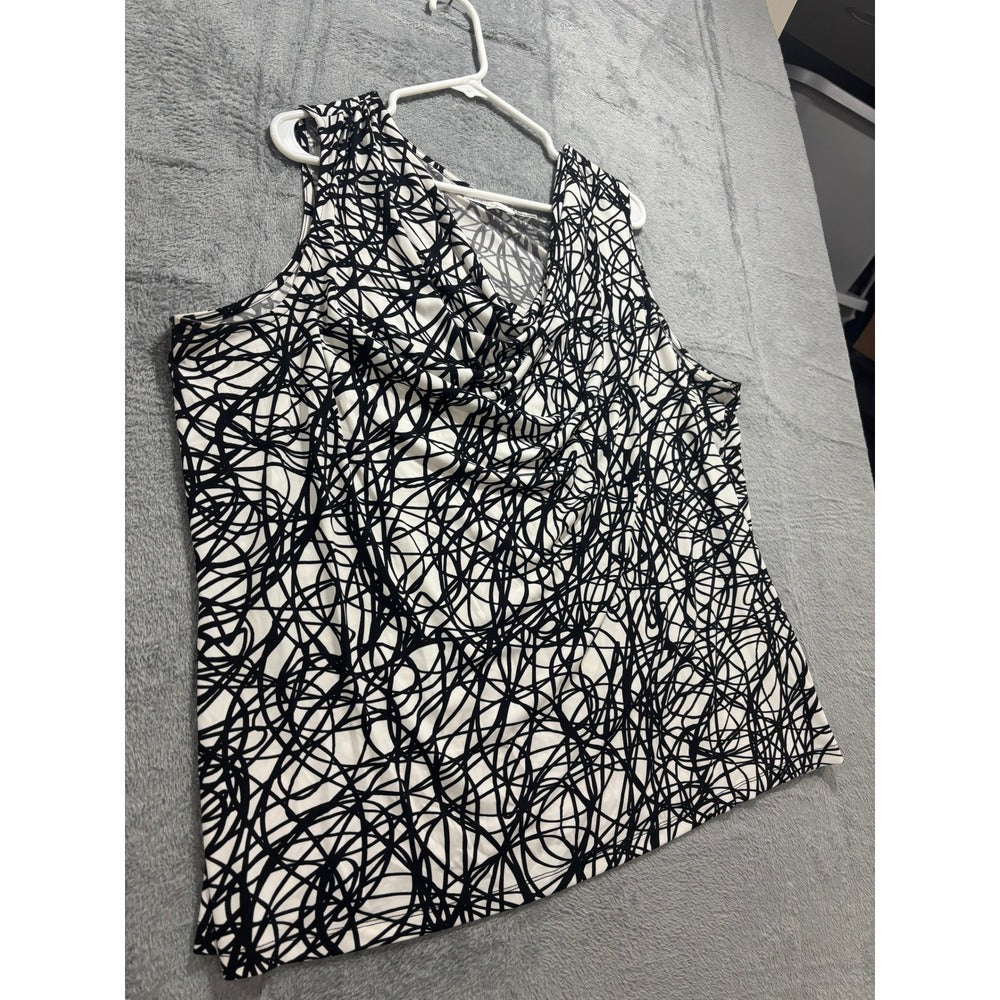 Calvin Klein 2X White Black Abstract Sleeveless Cowl Neck Womens Tank Top Casual