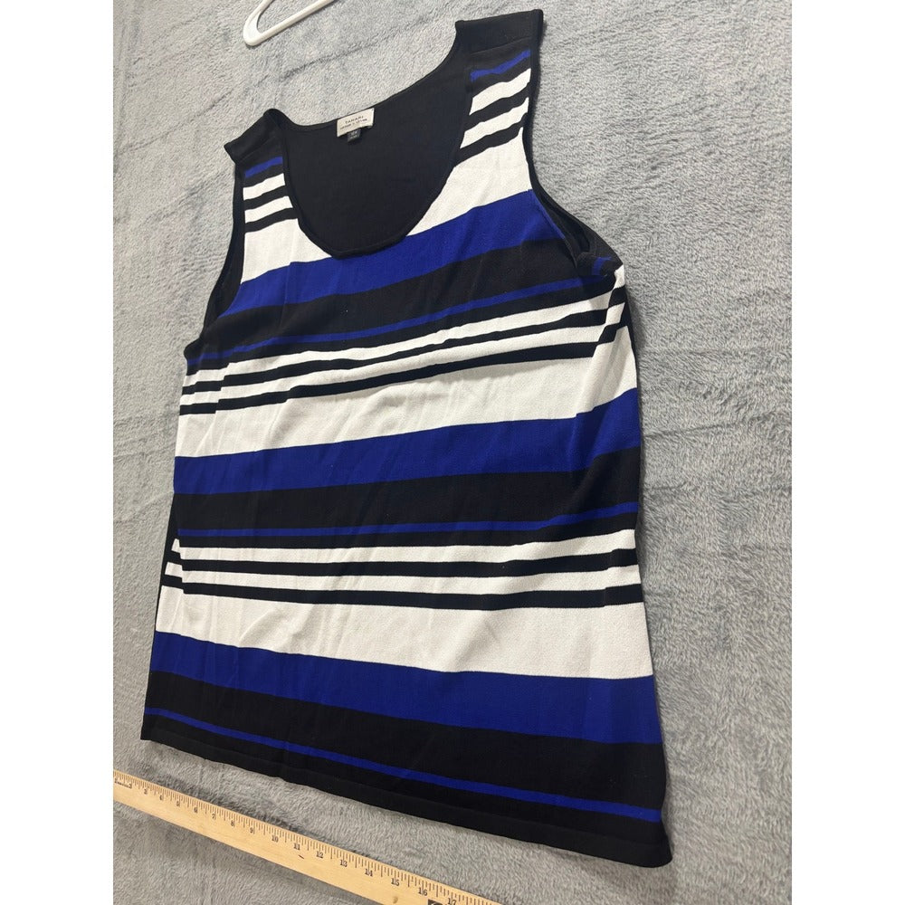 Tahari Arthur S. Levine 16W Black Blue Stripe Knit Tank Top Womens Casual Preppy
