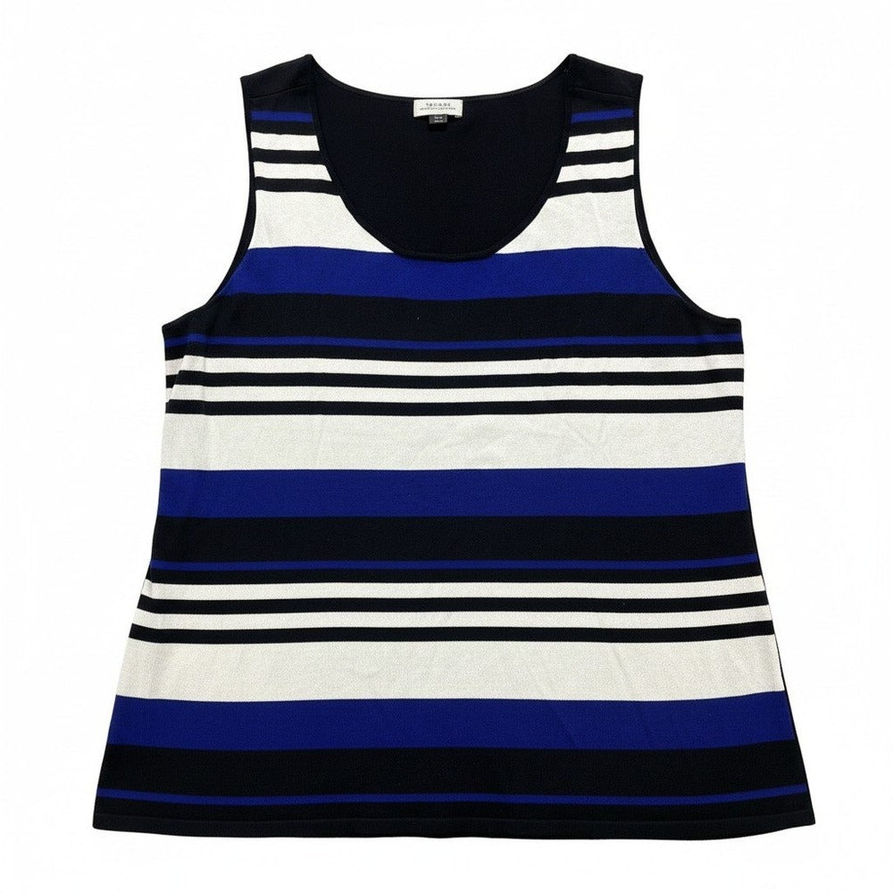 Tahari Arthur S. Levine 16W Black Blue Stripe Knit Tank Top Womens Casual Preppy