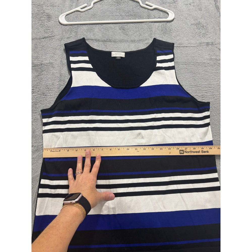 Tahari Arthur S. Levine 16W Black Blue Stripe Knit Tank Top Womens Casual Preppy