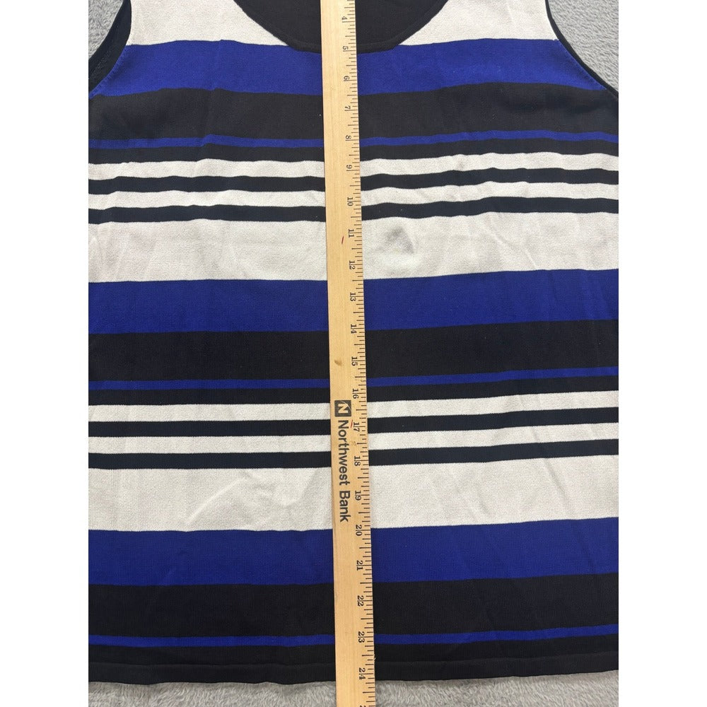 Tahari Arthur S. Levine 16W Black Blue Stripe Knit Tank Top Womens Casual Preppy