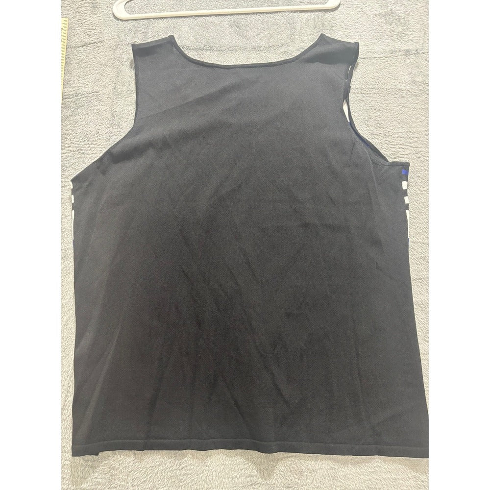 Tahari Arthur S. Levine 16W Black Blue Stripe Knit Tank Top Womens Casual Preppy