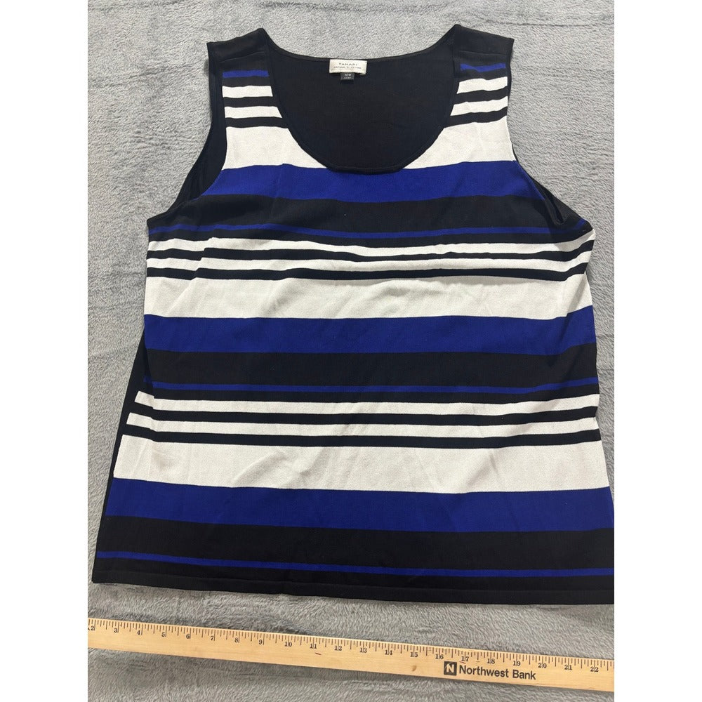 Tahari Arthur S. Levine 16W Black Blue Stripe Knit Tank Top Womens Casual Preppy