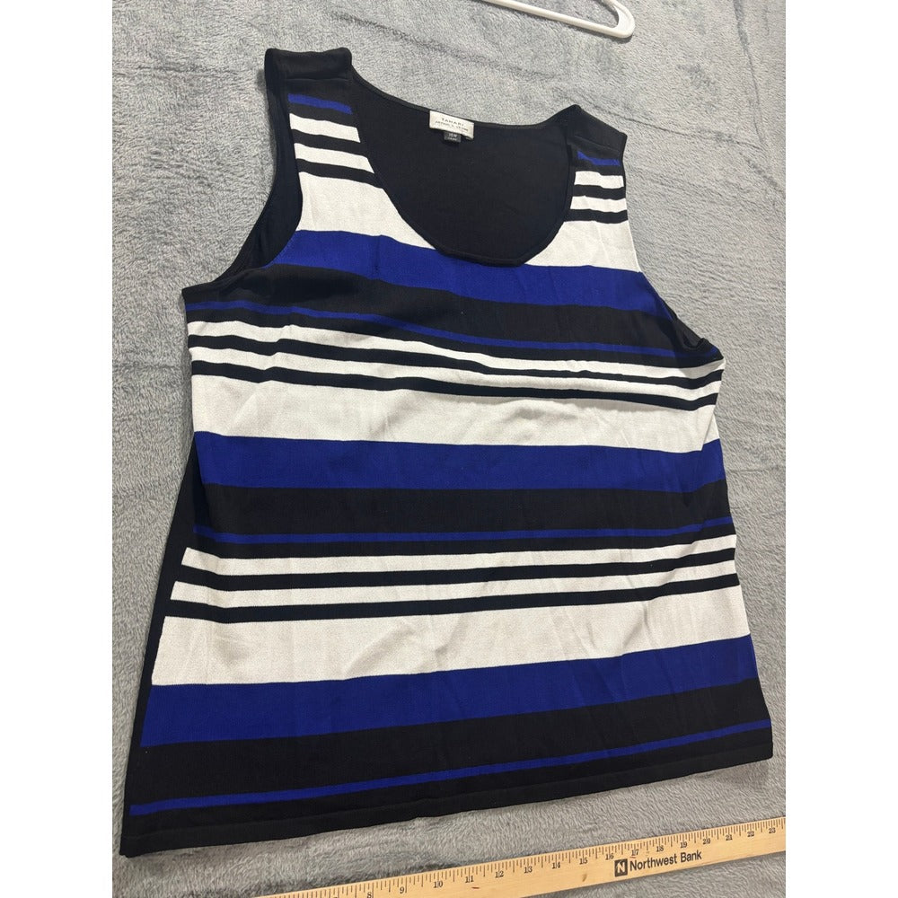 Tahari Arthur S. Levine 16W Black Blue Stripe Knit Tank Top Womens Casual Preppy