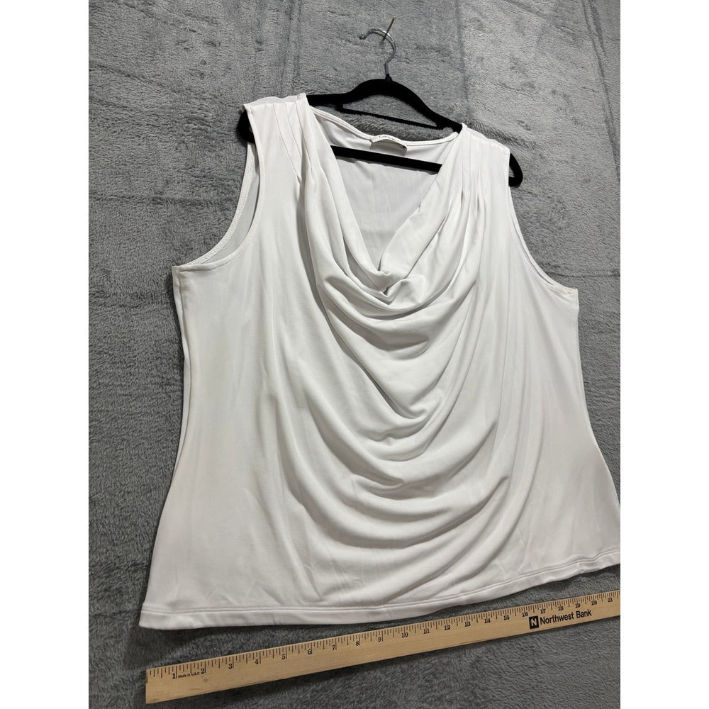 Calvin Klein 2X White Womens Cowl Neck Sleeveless Top Casual Minimalist
