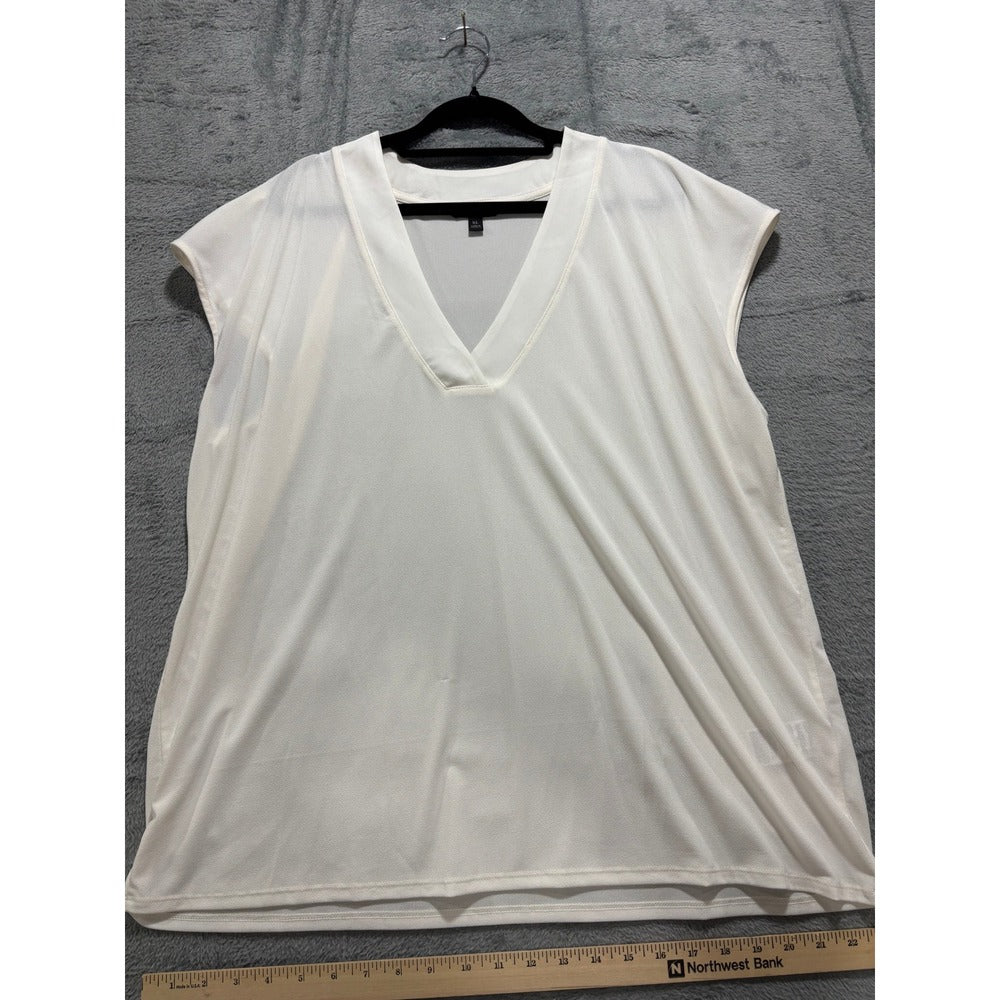 Banana Republic XL White Womens V-Neck Sleeveless Blouse Minimalist Casual