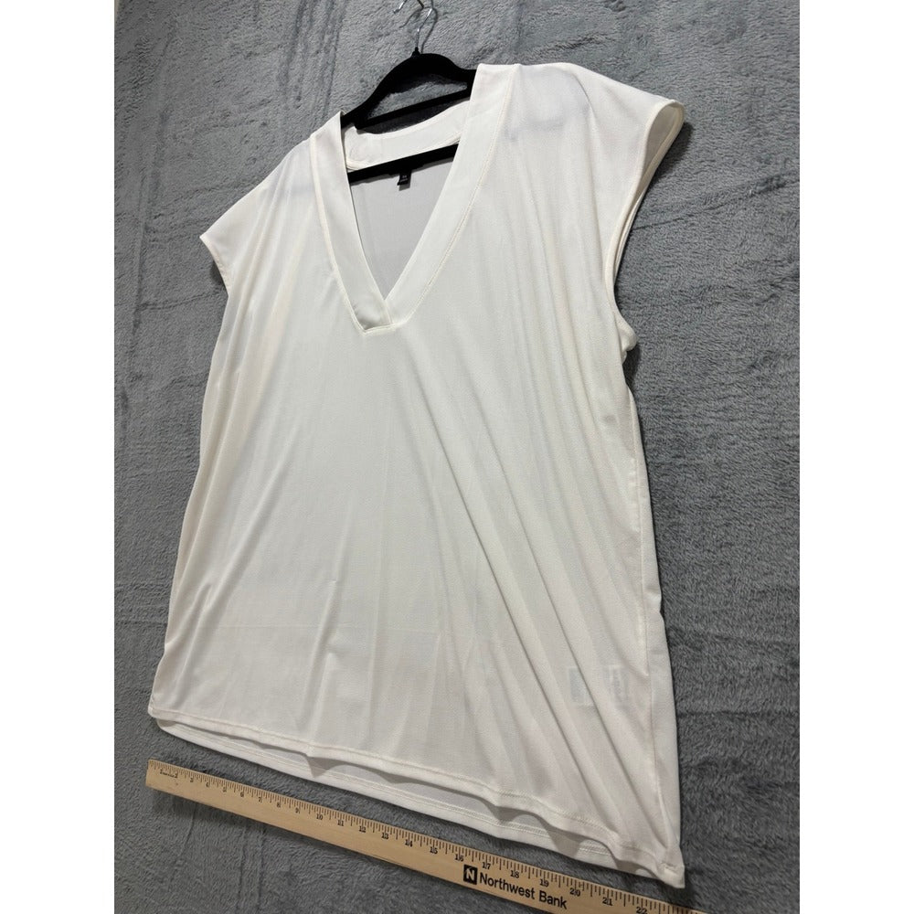 Banana Republic XL White Womens V-Neck Sleeveless Blouse Minimalist Casual