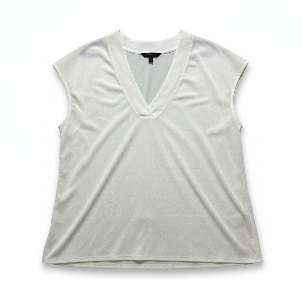Banana Republic XL White Womens V-Neck Sleeveless Blouse Minimalist Casual