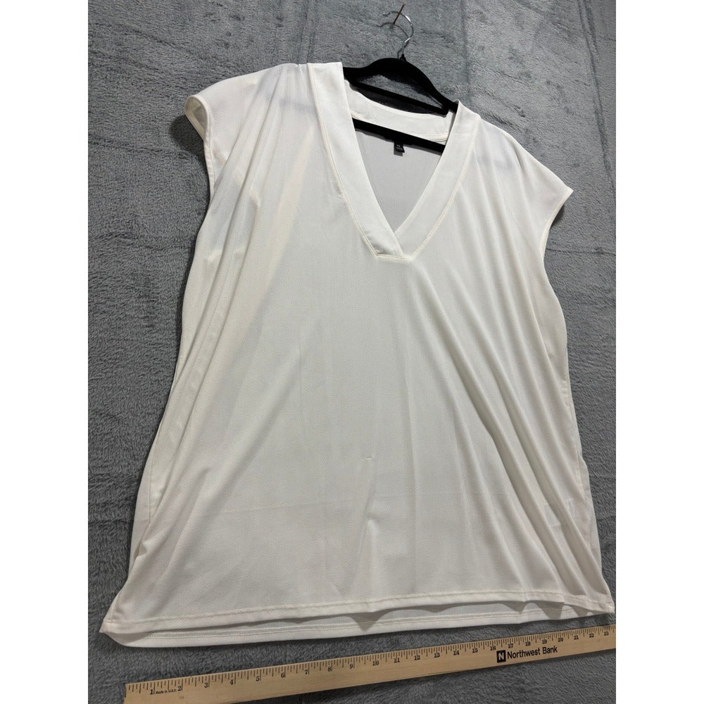 Banana Republic XL White Womens V-Neck Sleeveless Blouse Minimalist Casual