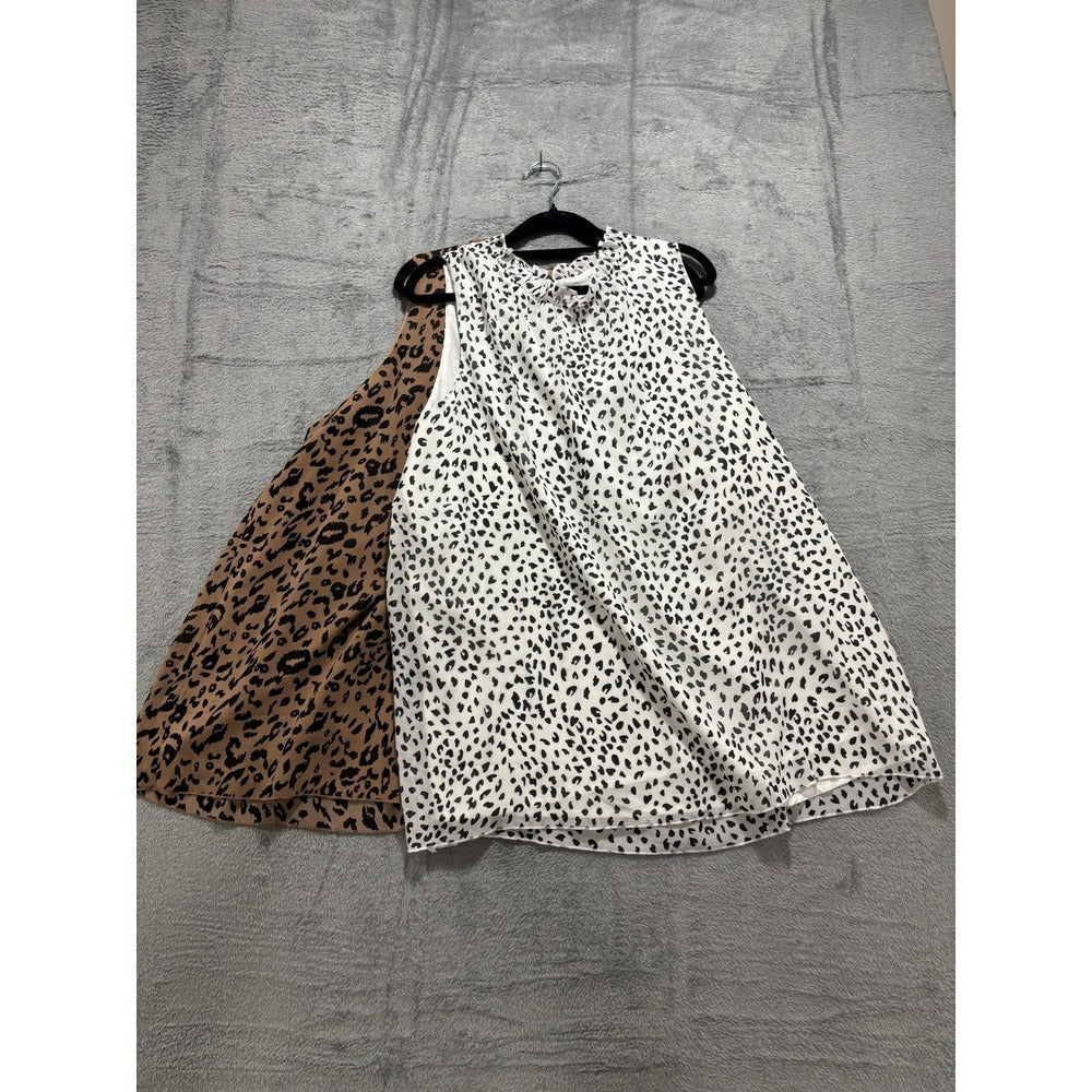 Gembie XL Tan Leopard White Animal Print Sleeveless Top Lot of 2 Boho Casual