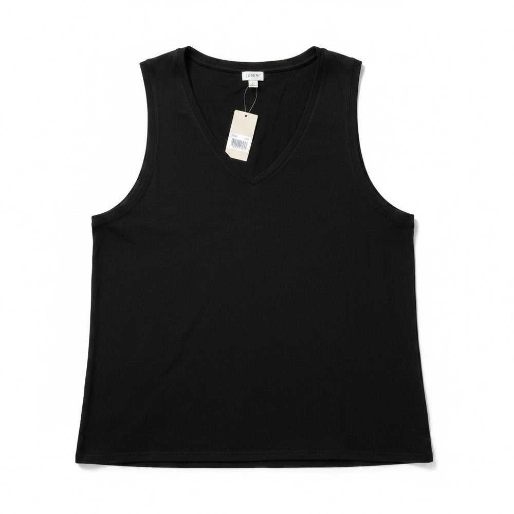 J.Crew 2X Black V-Neck Tank Top Womens Casual Minimalist NWT