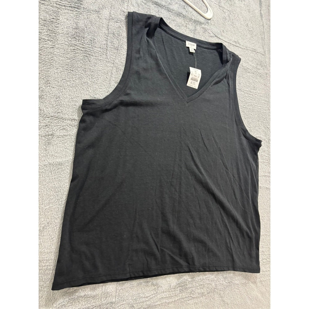 J.Crew 2X Black V-Neck Tank Top Womens Casual Minimalist NWT