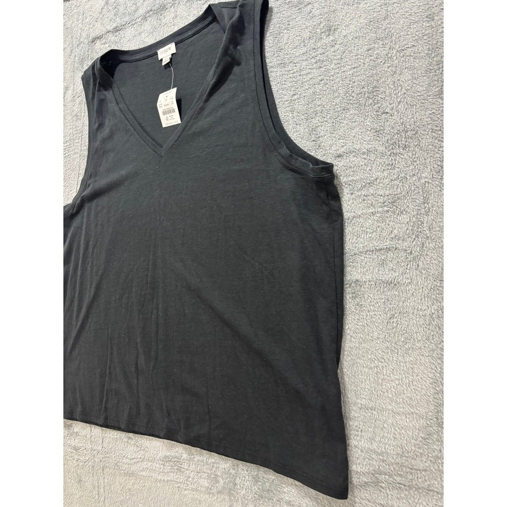 J.Crew 2X Black V-Neck Tank Top Womens Casual Minimalist NWT