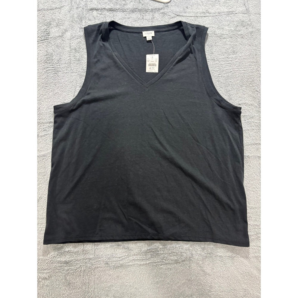 J.Crew 2X Black V-Neck Tank Top Womens Casual Minimalist NWT