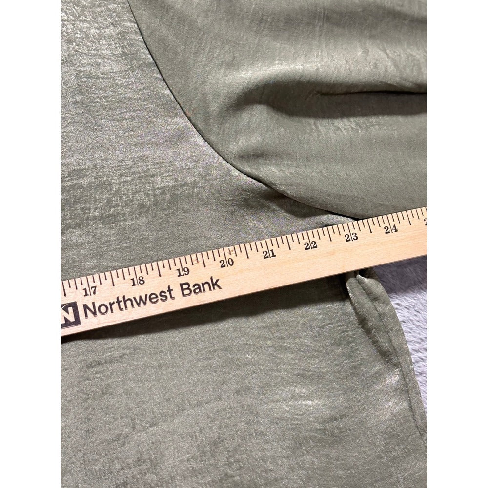 Banana Republic XL Olive Green Satin Henley Blouse Womens Boho Casual NWT
