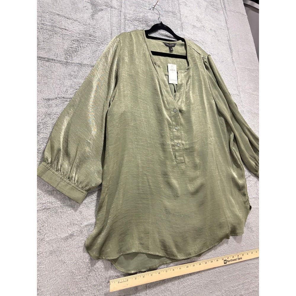 Banana Republic XL Olive Green Satin Henley Blouse Womens Boho Casual NWT