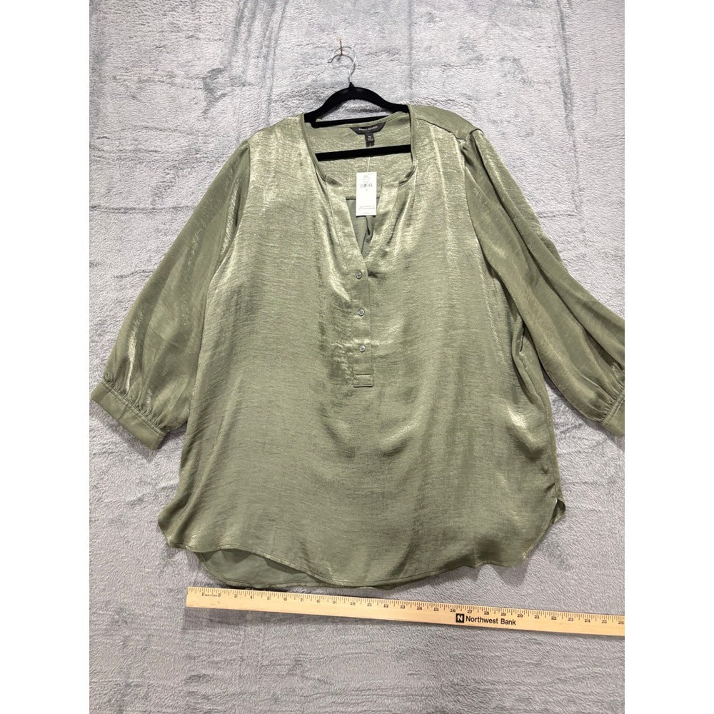 Banana Republic XL Olive Green Satin Henley Blouse Womens Boho Casual NWT