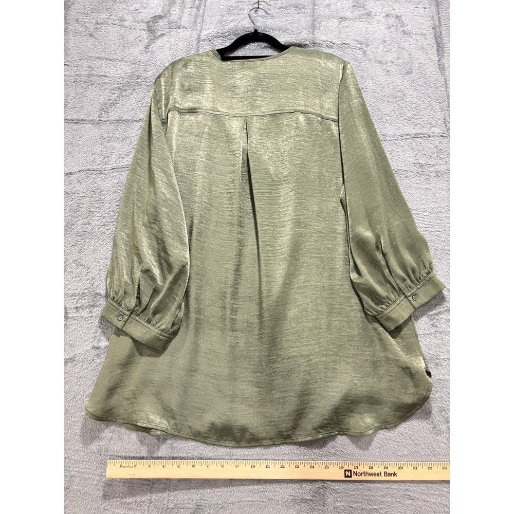 Banana Republic XL Olive Green Satin Henley Blouse Womens Boho Casual NWT