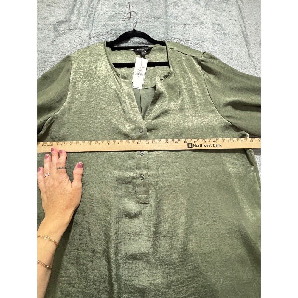 Banana Republic XL Olive Green Satin Henley Blouse Womens Boho Casual NWT