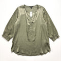 Banana Republic XL Olive Green Satin Henley Blouse Womens Boho Casual NWT