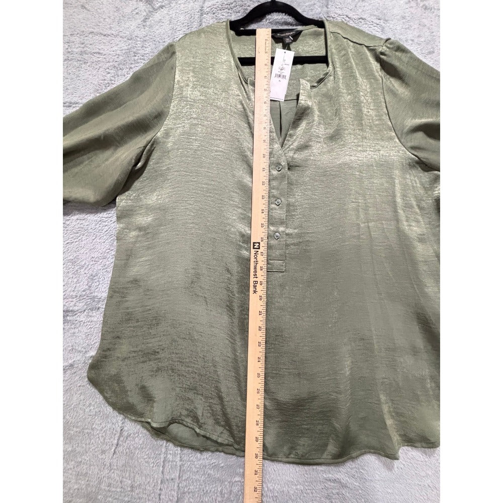 Banana Republic XL Olive Green Satin Henley Blouse Womens Boho Casual NWT