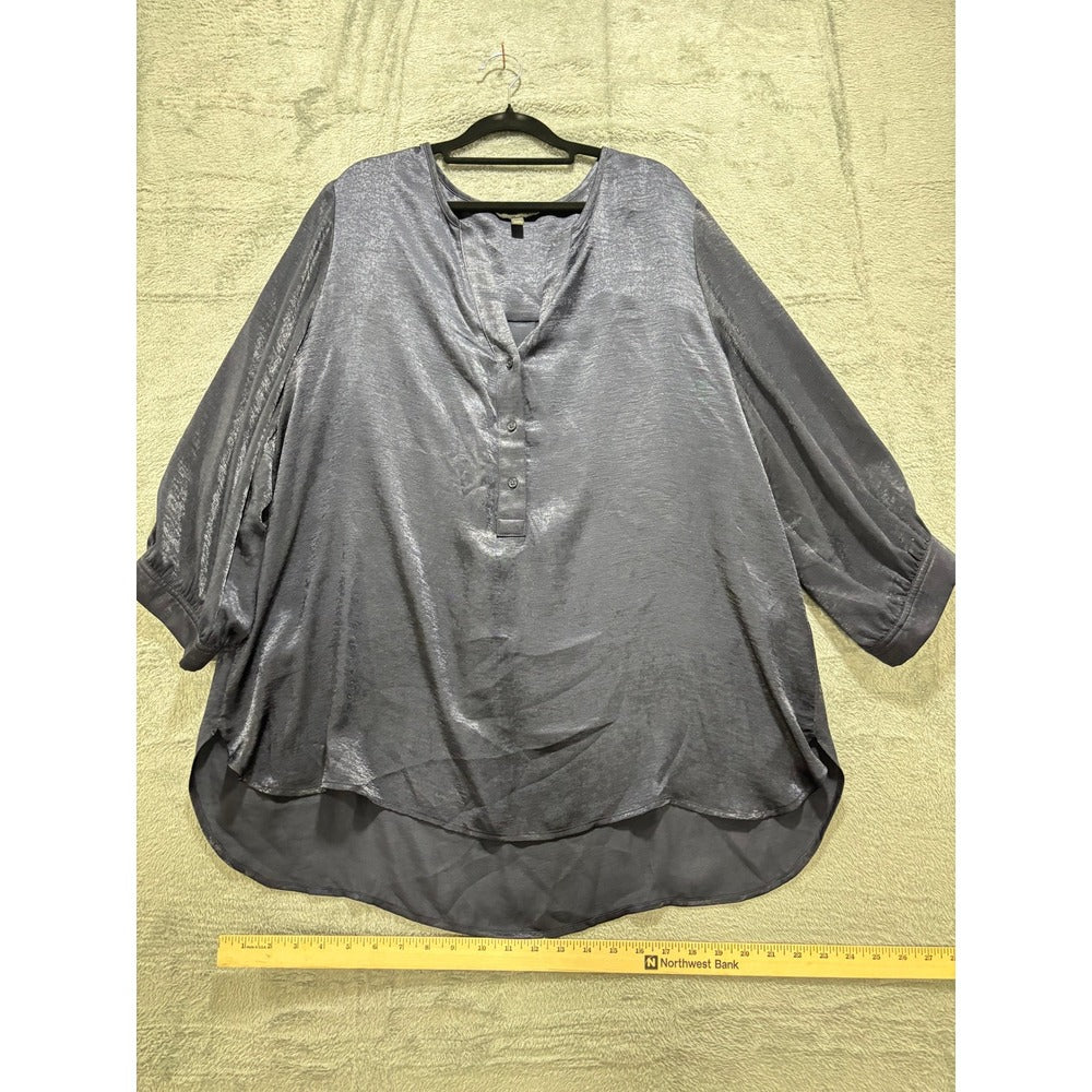 Banana Republic XXL Steel Blue Satin Henley Blouse Womens Minimalist Coastal