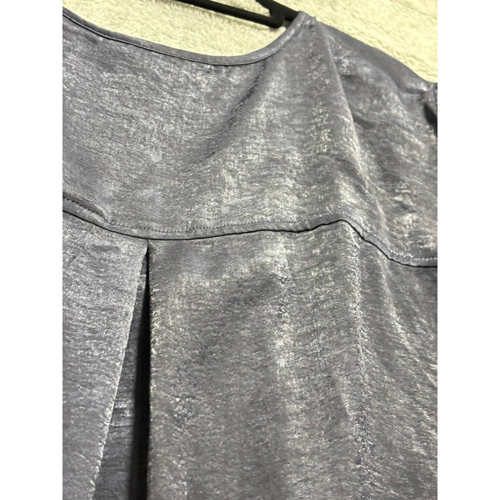 Banana Republic XXL Steel Blue Satin Henley Blouse Womens Minimalist Coastal