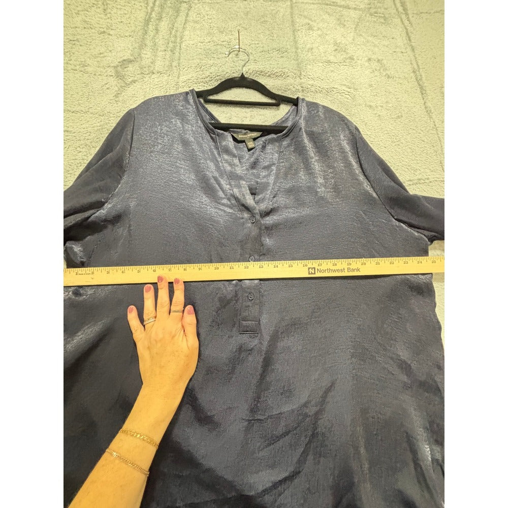 Banana Republic XXL Steel Blue Satin Henley Blouse Womens Minimalist Coastal