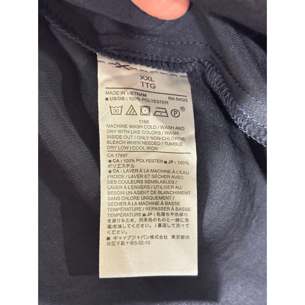 Banana Republic XXL Steel Blue Satin Henley Blouse Womens Minimalist Coastal