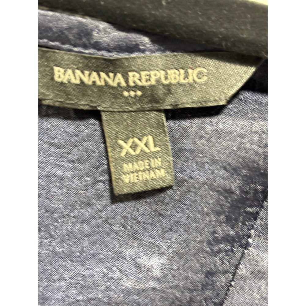 Banana Republic XXL Steel Blue Satin Henley Blouse Womens Minimalist Coastal