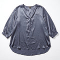 Banana Republic XXL Steel Blue Satin Henley Blouse Womens Minimalist Coastal
