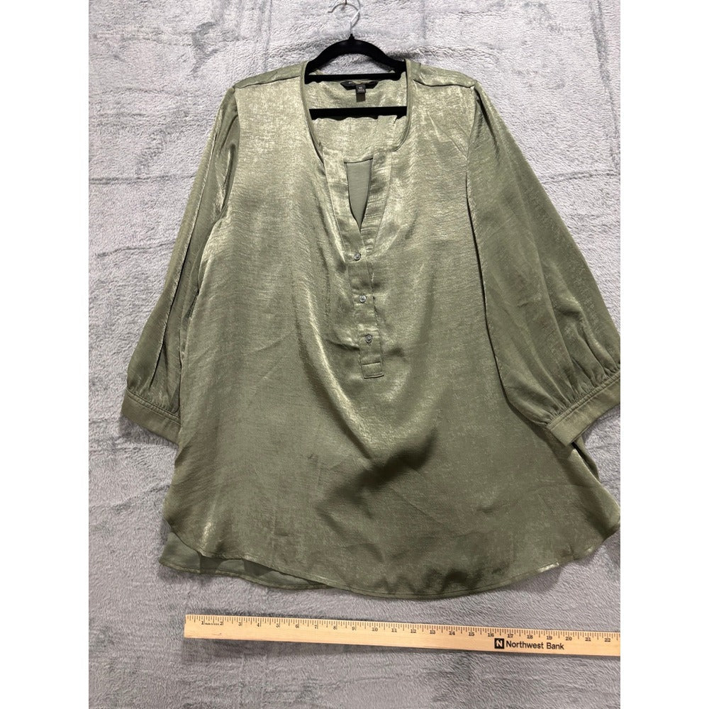 Banana Republic XL Olive Green Satin Henley Blouse Womens Casual Preppy