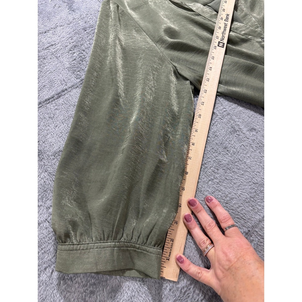 Banana Republic XL Olive Green Satin Henley Blouse Womens Casual Preppy