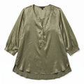 Banana Republic XL Olive Green Satin Henley Blouse Womens Casual Preppy