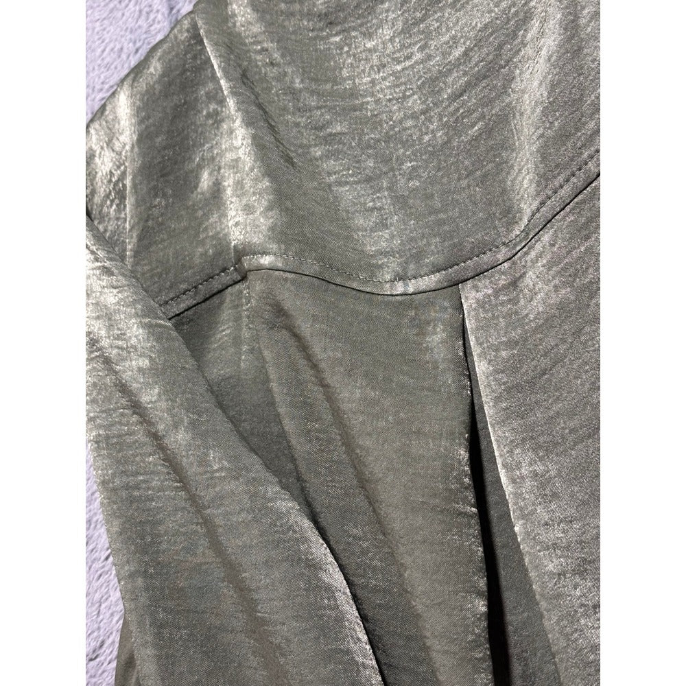 Banana Republic XL Olive Green Satin Henley Blouse Womens Casual Preppy