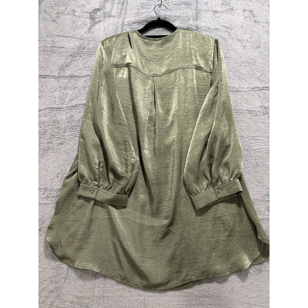 Banana Republic XL Olive Green Satin Henley Blouse Womens Casual Preppy