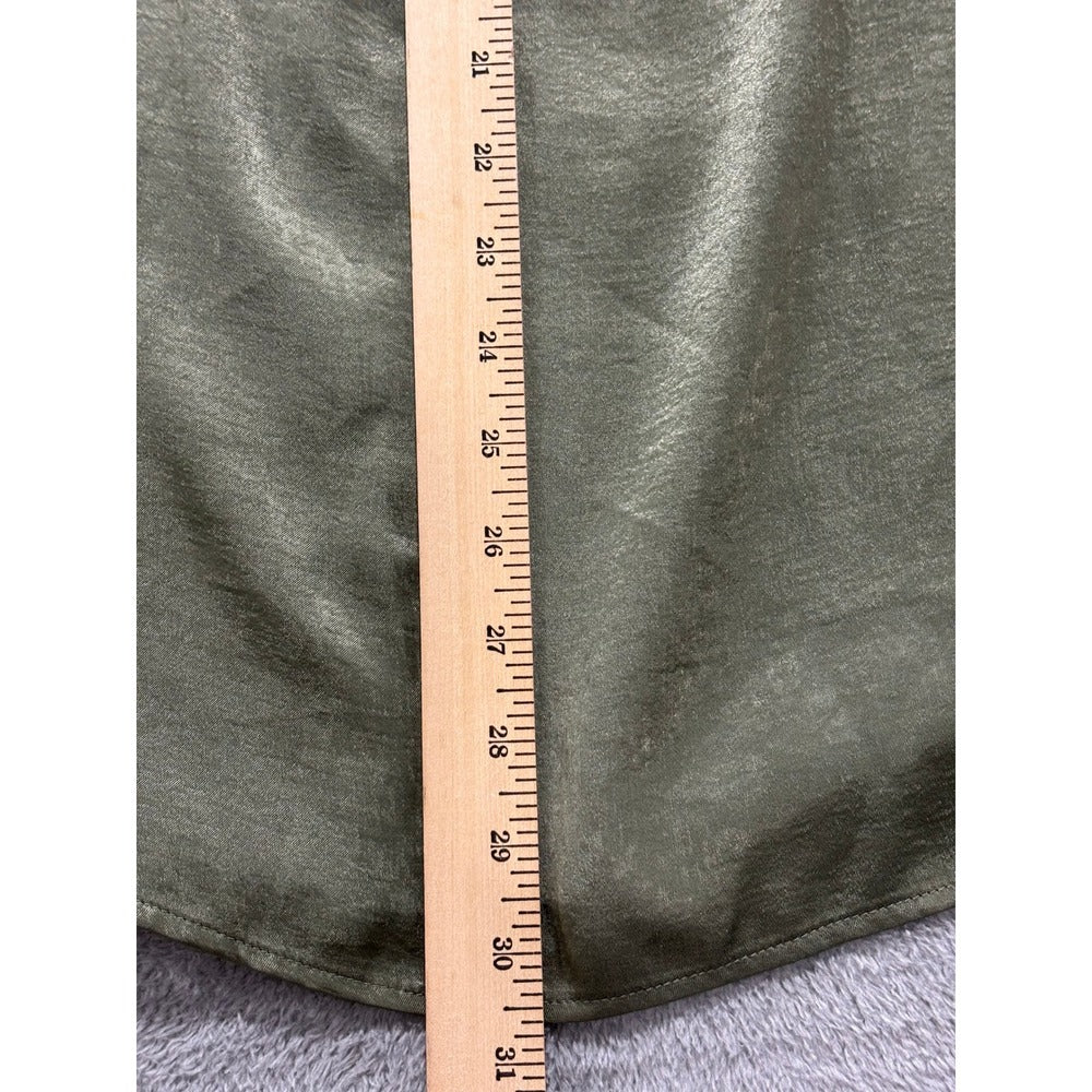 Banana Republic XL Olive Green Satin Henley Blouse Womens Casual Preppy
