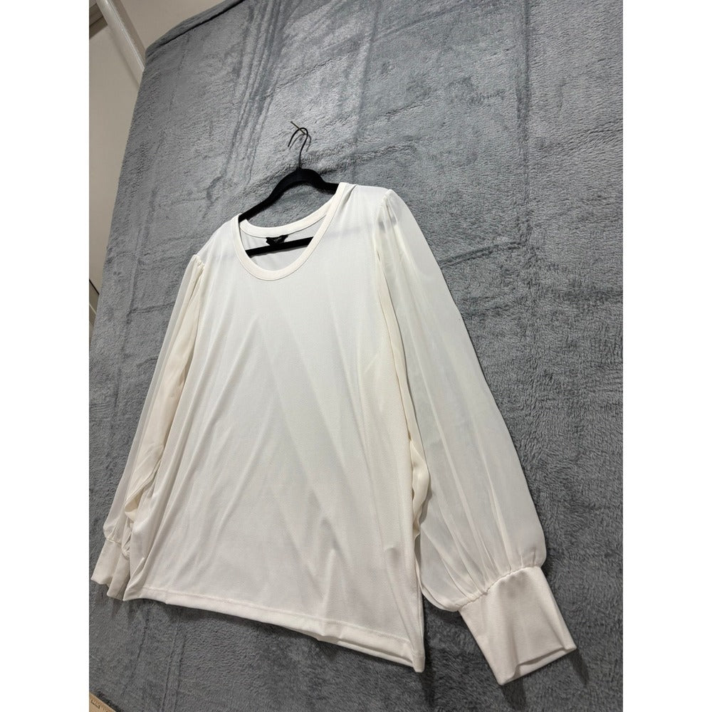 Banana Republic XXL Cream Sheer Puff Sleeve Blouse Top Minimalist Coastal