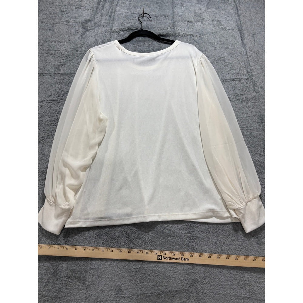Banana Republic XXL Cream Sheer Puff Sleeve Blouse Top Minimalist Coastal