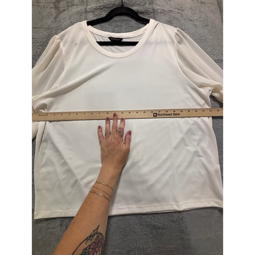 Banana Republic XXL Cream Sheer Puff Sleeve Blouse Top Minimalist Coastal