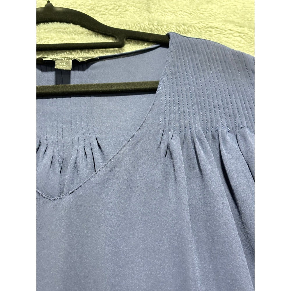 Banana Republic XL Blue Smocked V-Neck Blouse Womens Minimalist Coastal Casual