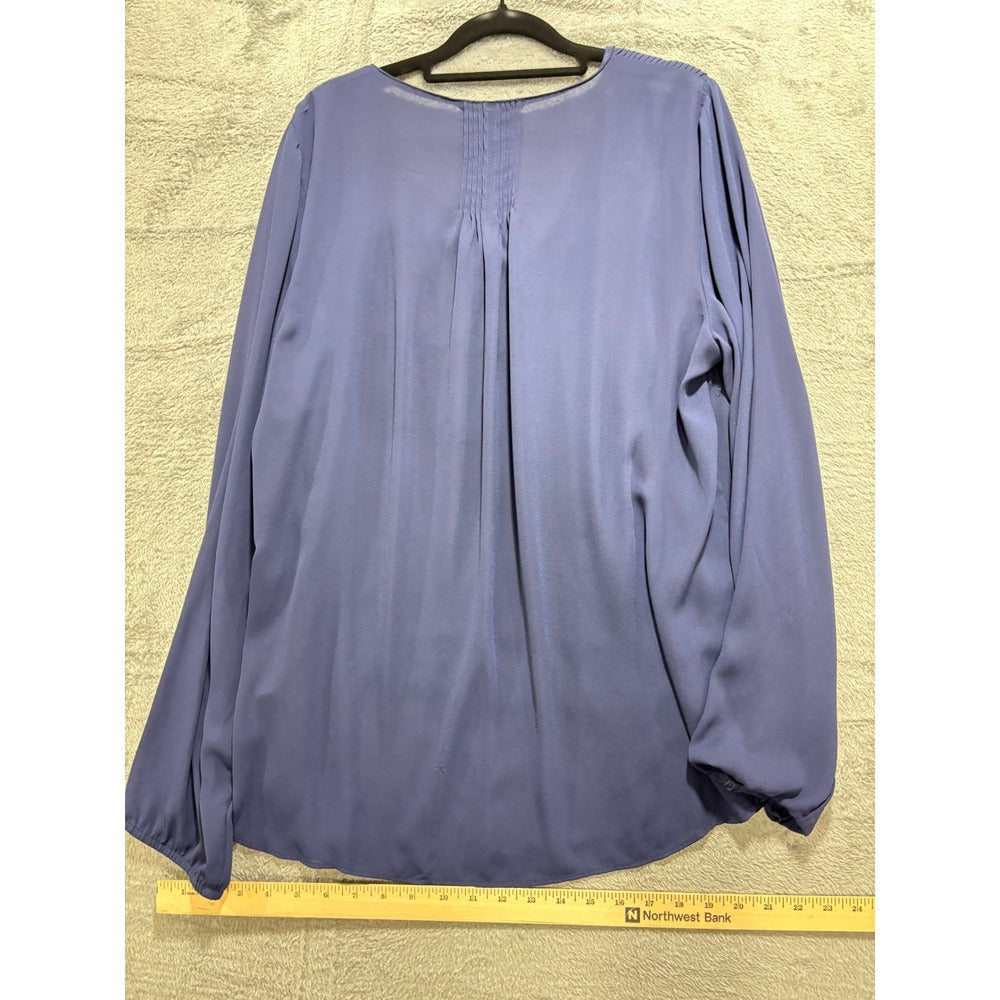 Banana Republic XL Blue Smocked V-Neck Blouse Womens Minimalist Coastal Casual